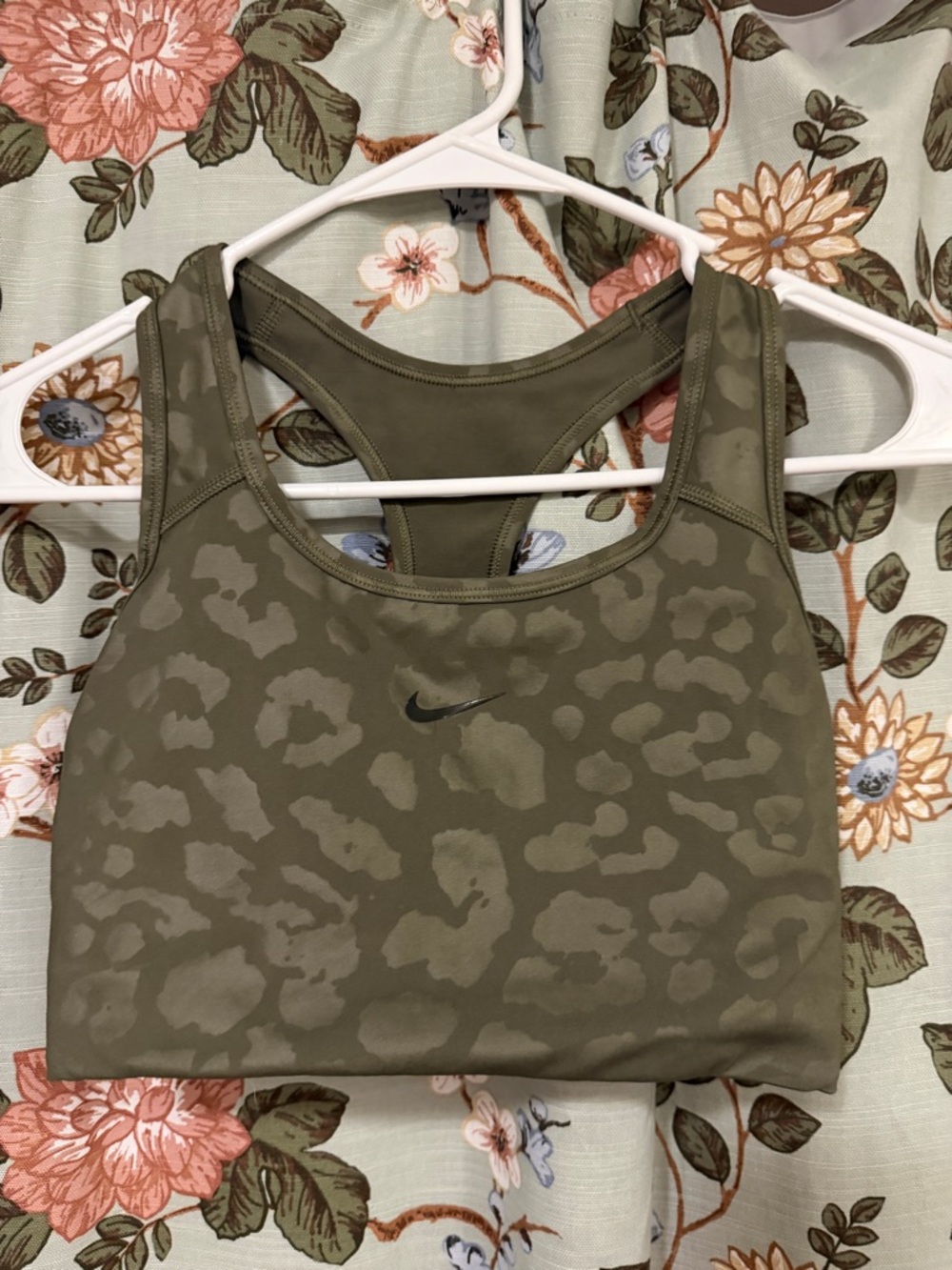 Nike Olive Camo Leopard Print Sports Bra with Black Swoosh